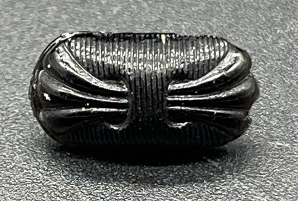 Antique Victorian Art Nouveau Cut Black Glass Mourning Button