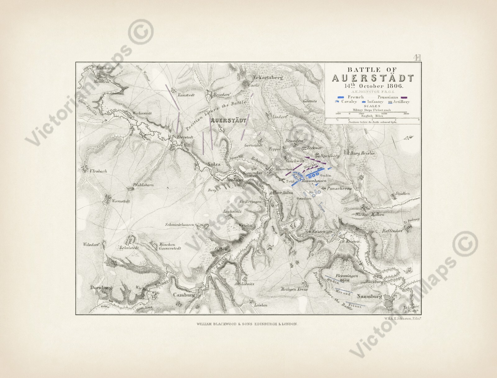 Battle of Auerstedt Napoleon plan map A Johnston Alison’s Atlas art print poster