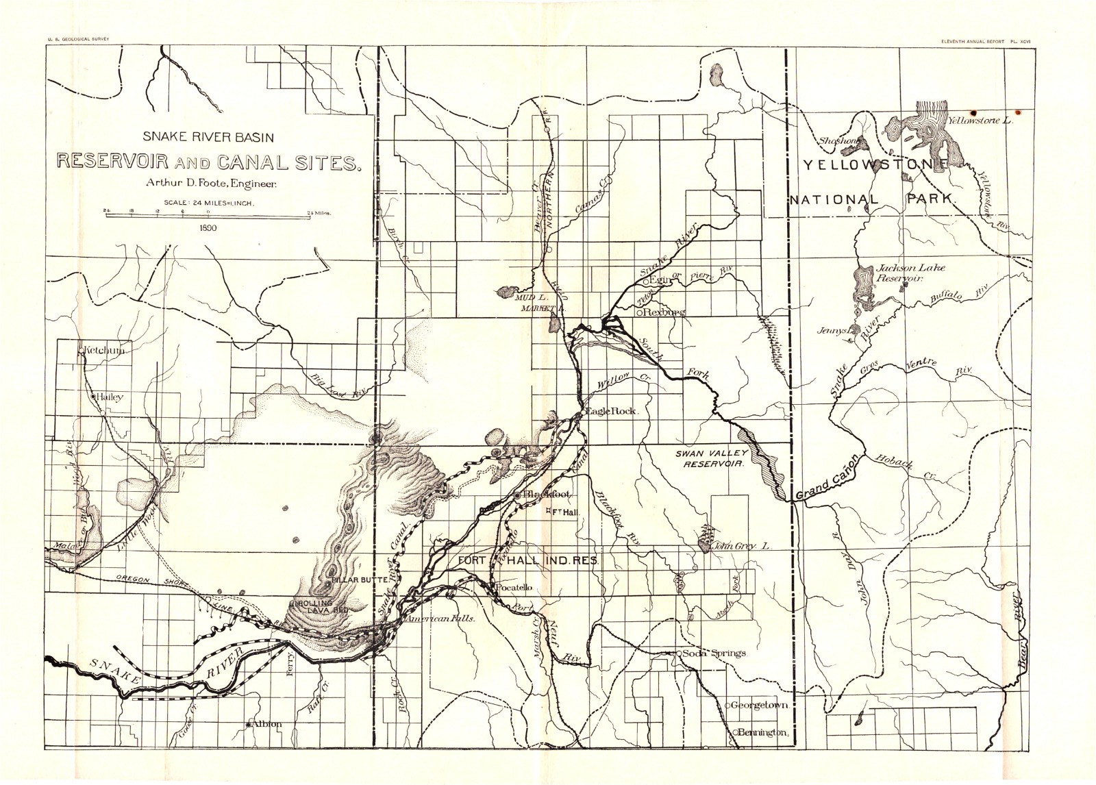 1891 Snake River Basin-Idaho-Wyoming-Yellowstone National Park Antique Map