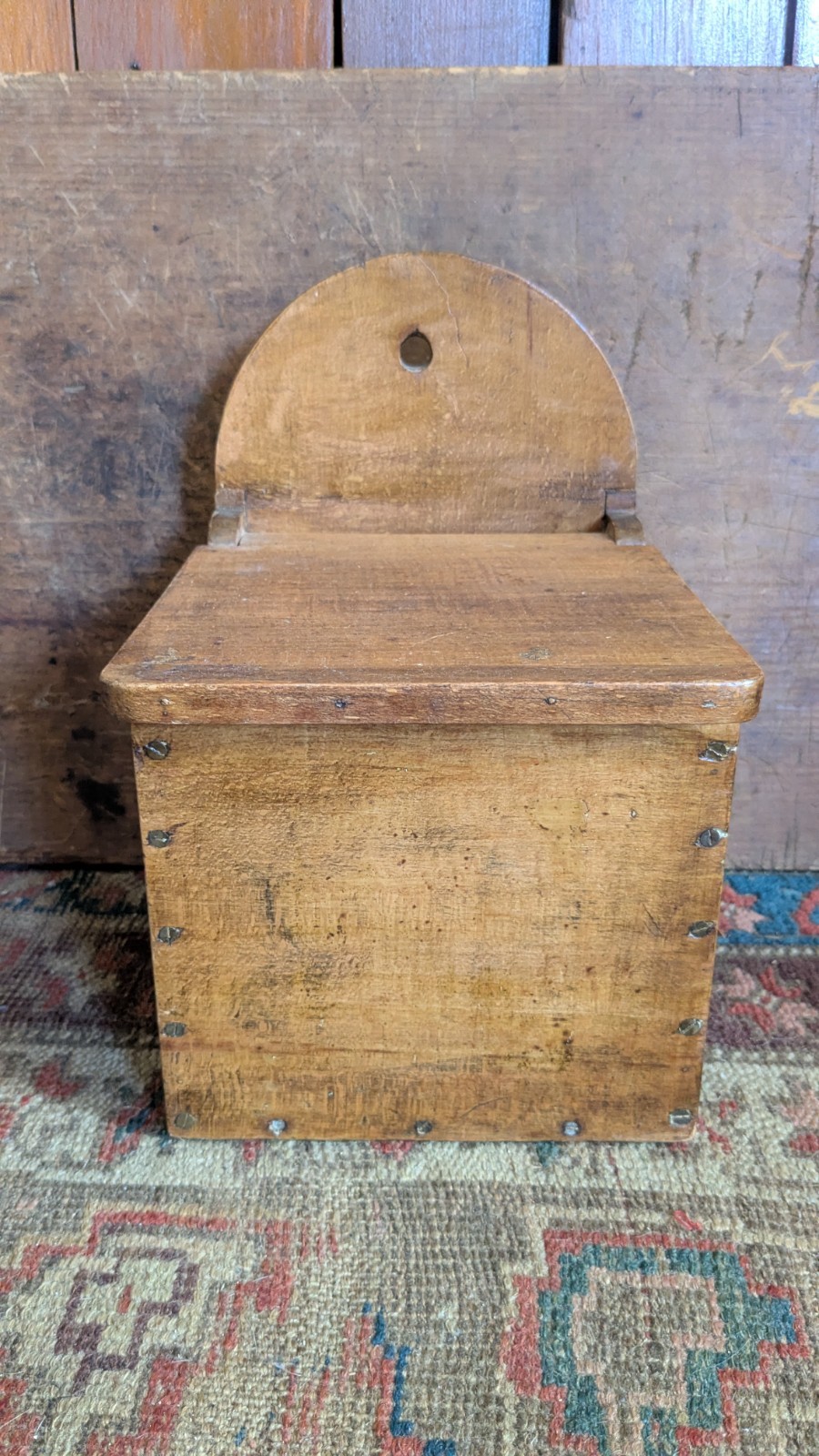 Rare Antique Early Country Wood Birdseye Maple Wall Salt Candle Box 11.75″