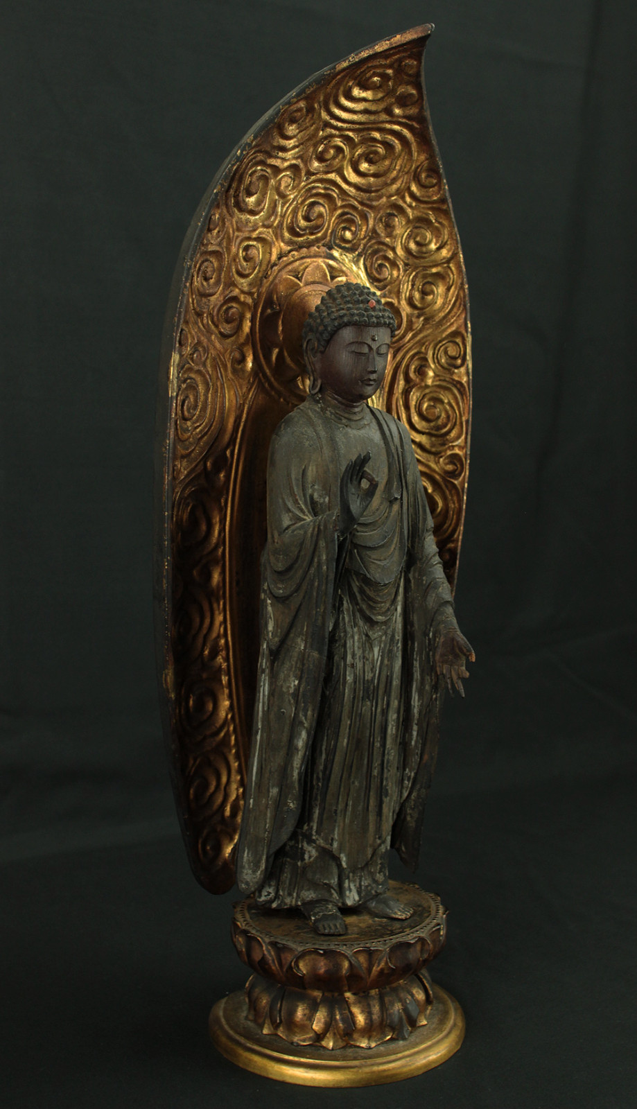 Amida Nyorai 阿弥陀如来 (Amitābha) 45.5cm Buddhism Gilt Lacquer Wooden Statue
