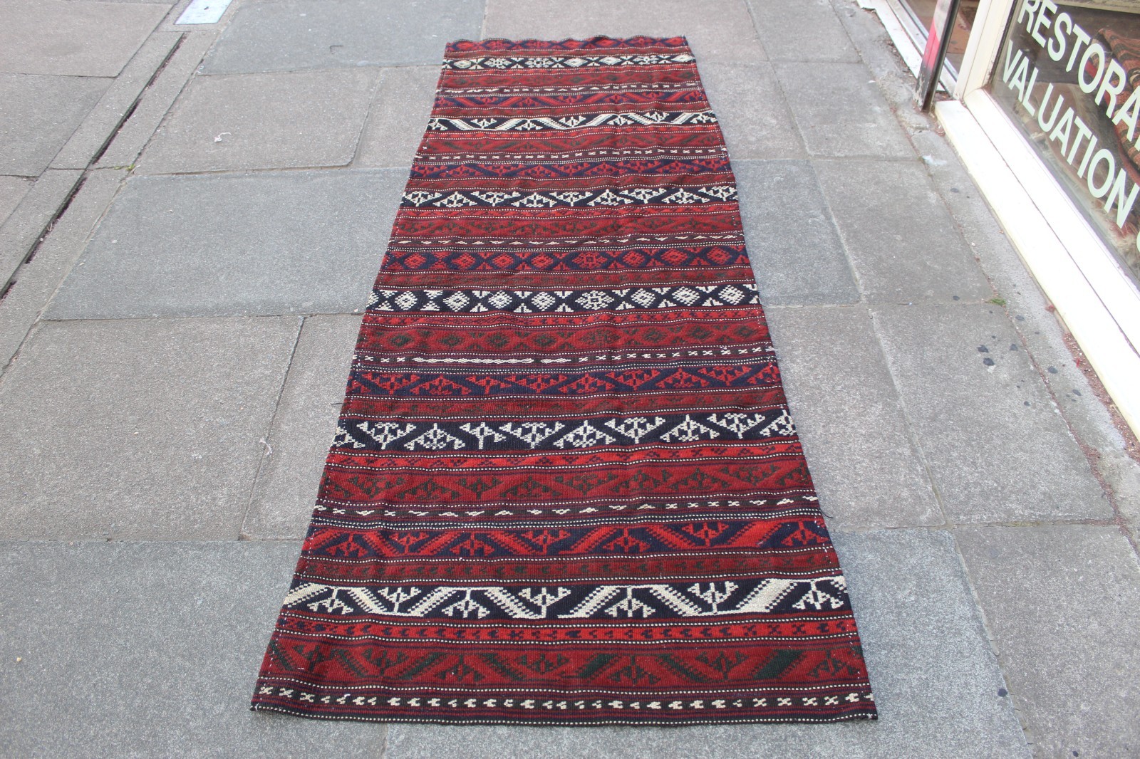 Vintage Tribal Nomadic Hand Made Oriental Red Wool Jajim Kilim Runner 230x86cm
