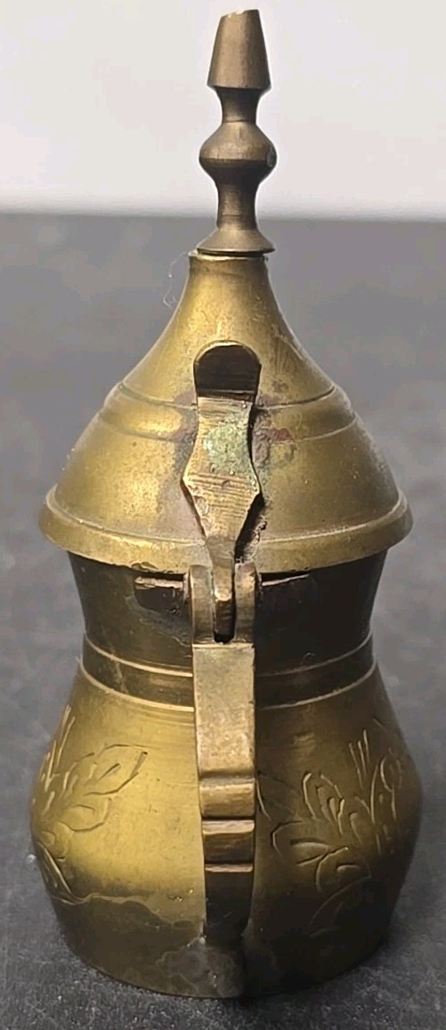 Vtg Middle Eastern 4″ Brass Coffee/Tea Pot Metal Etched