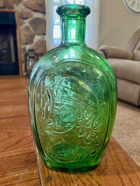 Vintage Antique TWD Thomas W. Dyott Green Lady Liberty Bald Eagle Flask 8.5″