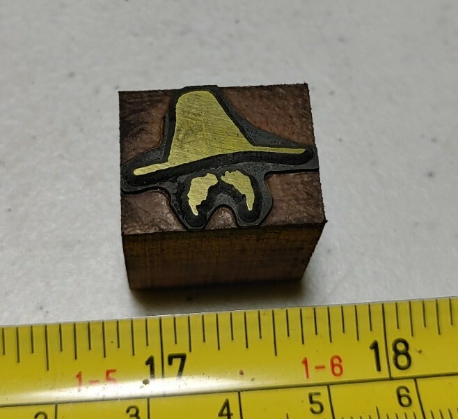 Vintage Letterpress Printing Block Cowboy or Farmer Hat & Mustache