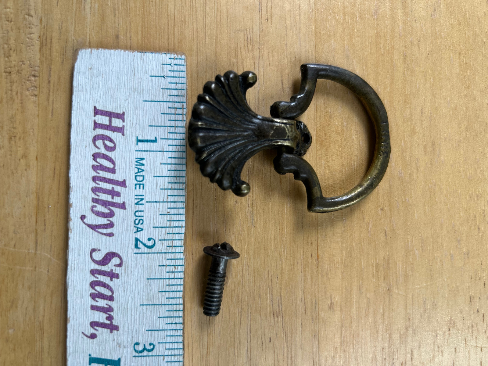 1 Single Hole, Aged Brass, Drop Bail Mid Century Drawer Pull, Free S/H