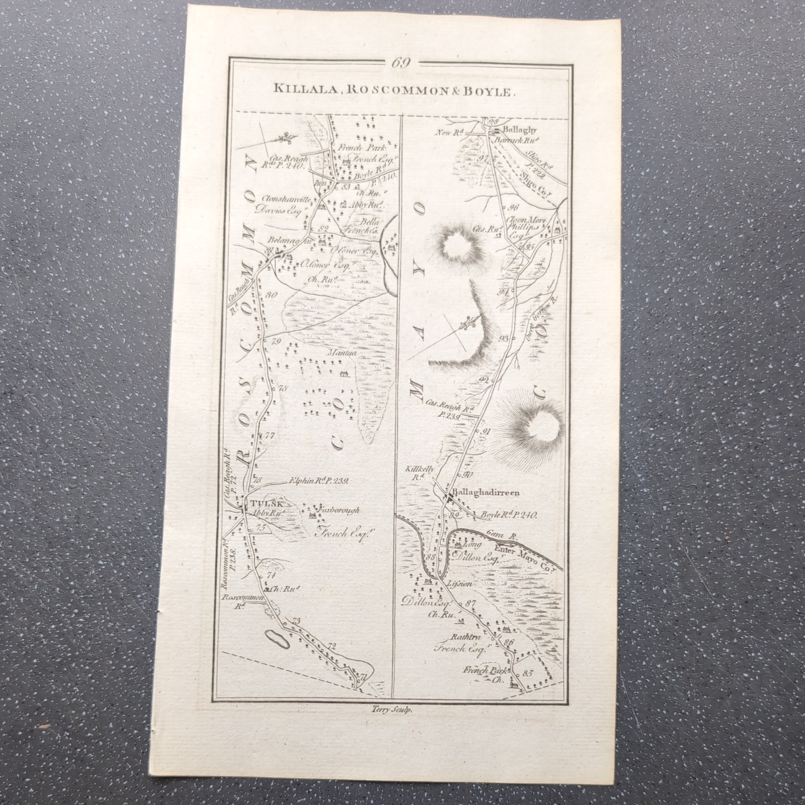 1778 Taylor Skinner Ireland Road Map Of Dublin to Killala Boyle Roscommon