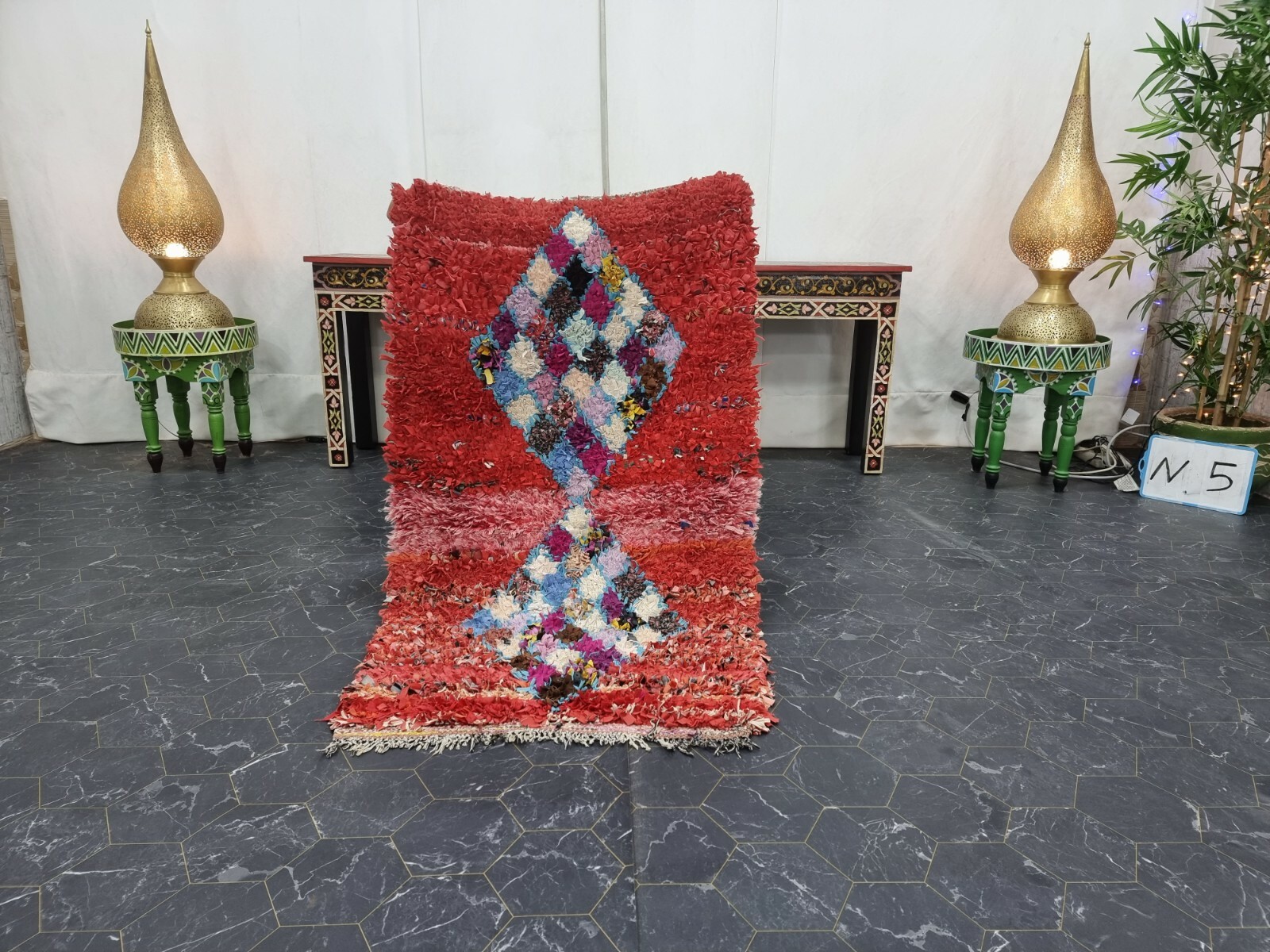Moroccan Handmade Vintage Rug 2’3″x4′ Berber Geometric Red Cotton Tribal Carpet