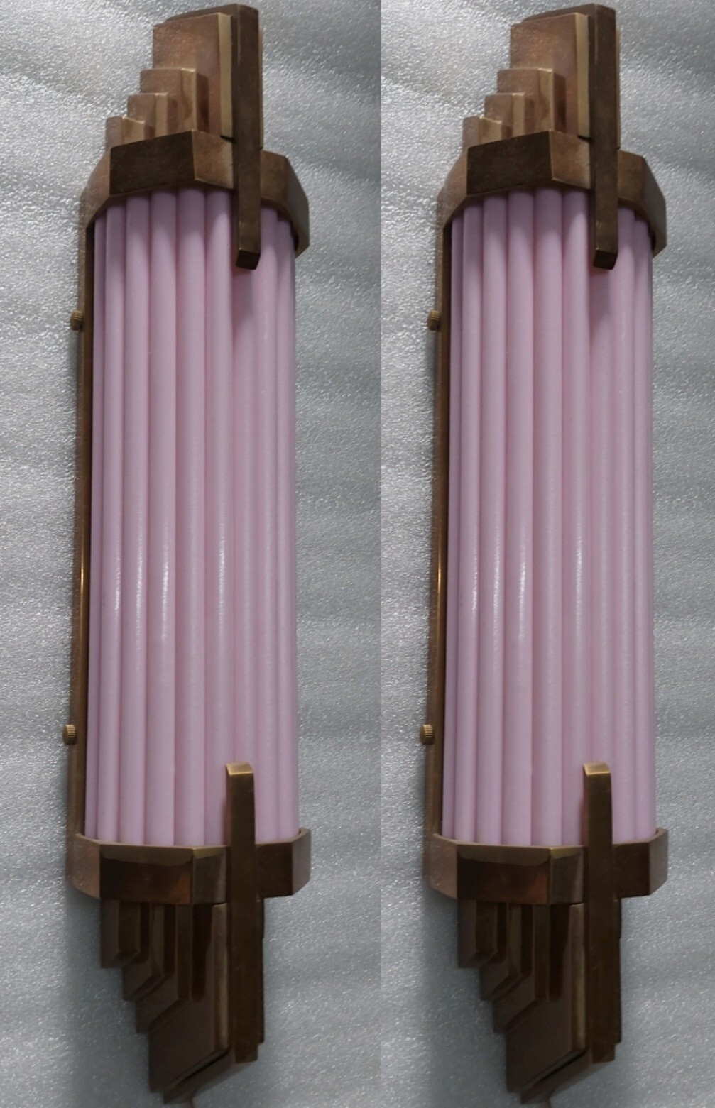 Antique Vintage Art Deco Brass Ship Light Wall Sconce – Pink Glass Rod 1 Pc