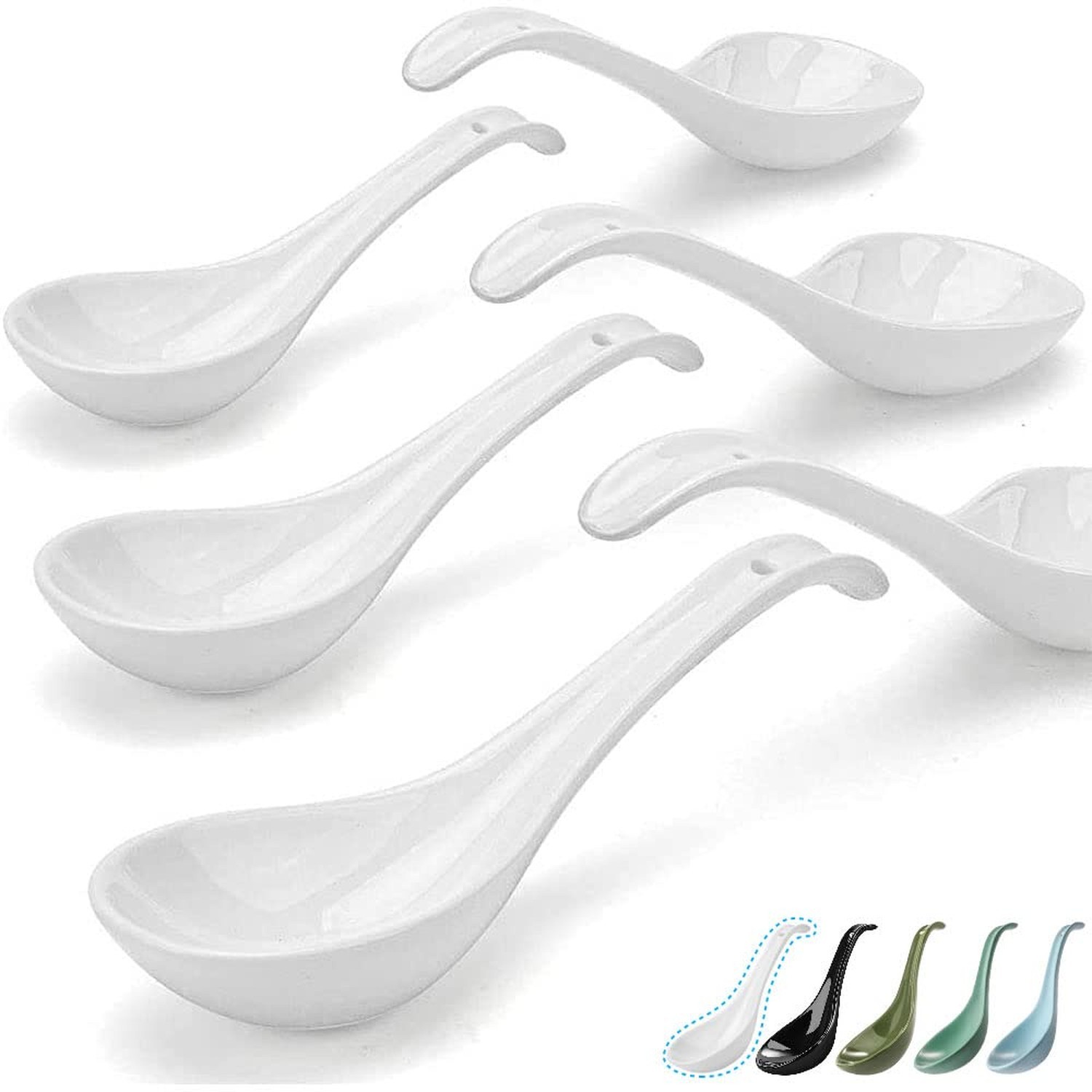 Artena Bright White 6.75 inch Asian Soup Spoons Set of 6, Ultra-fine Porcelai…