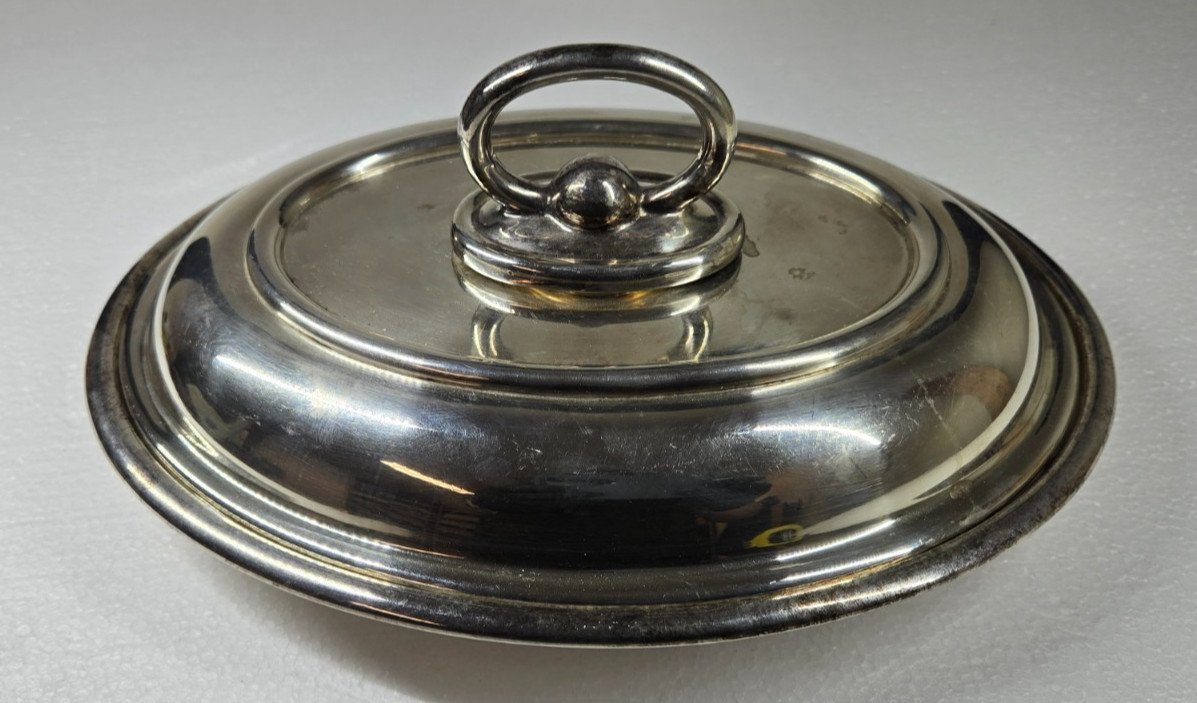 Walker & Hall A1 Silver Plate Covered Oval Serving Dish 8×10 Removable Handle