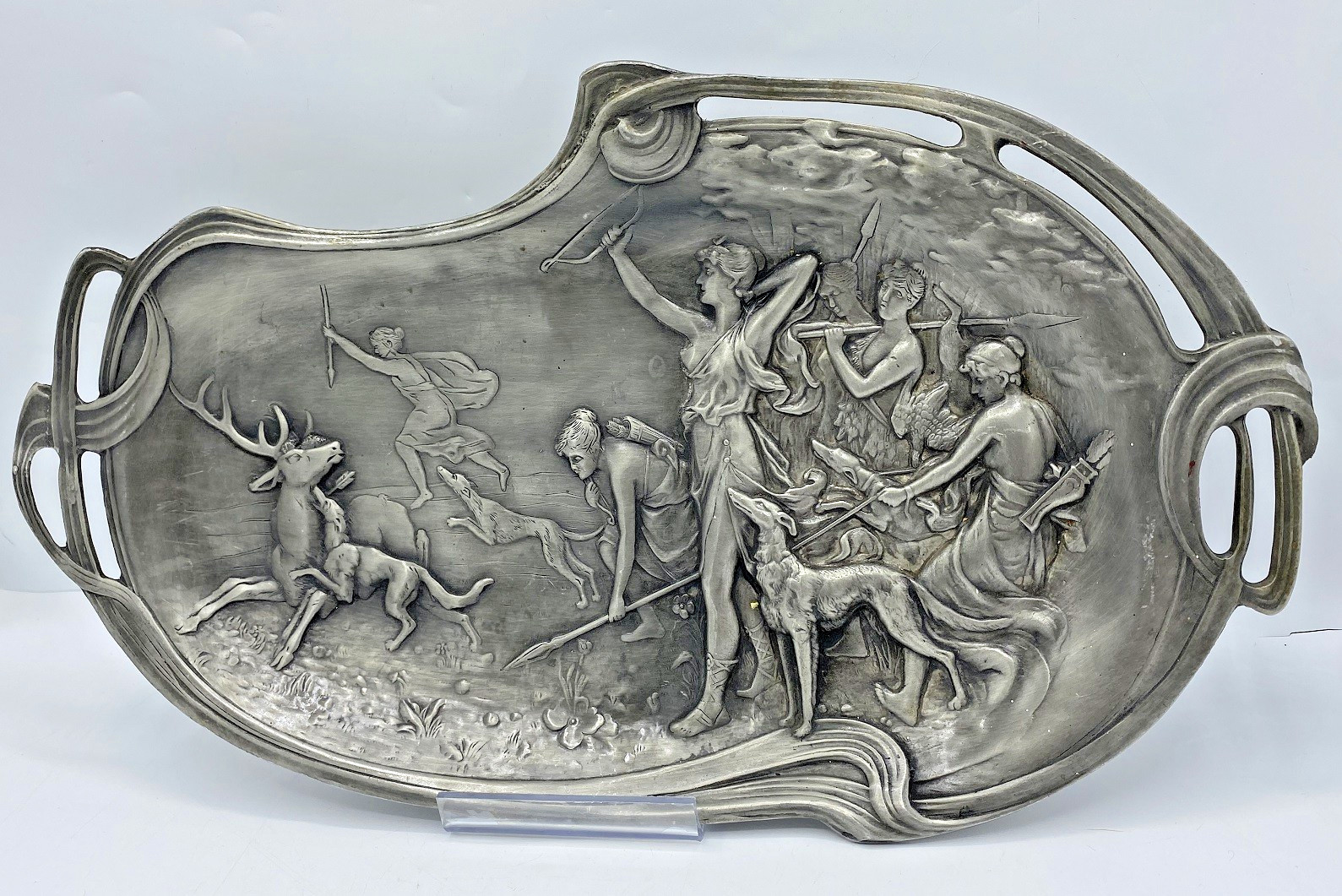 Antique french decorative tray early 1900’s Art Nouveau Diana the huntress
