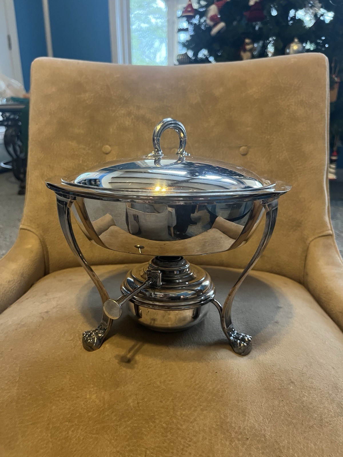 Vintage Victorian style 4 piece Silver Plate Chafing dish with alcohol lamp