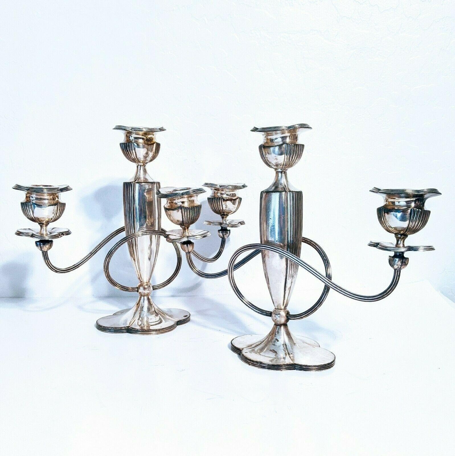 Antique Pairpoint Candelabra Pair Set 6132 Quadruple Silver Plated Art Nouveau