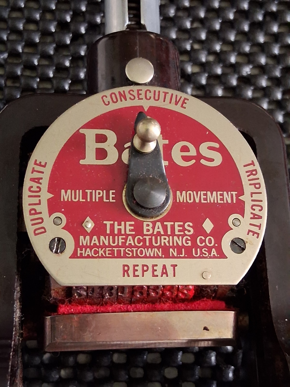Vintage Antique Bates Automatic Numbering Machine 8 Wheels Style A Used RED INK