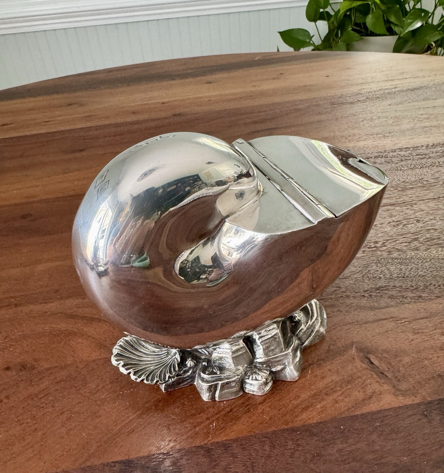 Antique Victorian 1800s English Nautilus Shell Spoon Warmer Silver Plated EUC