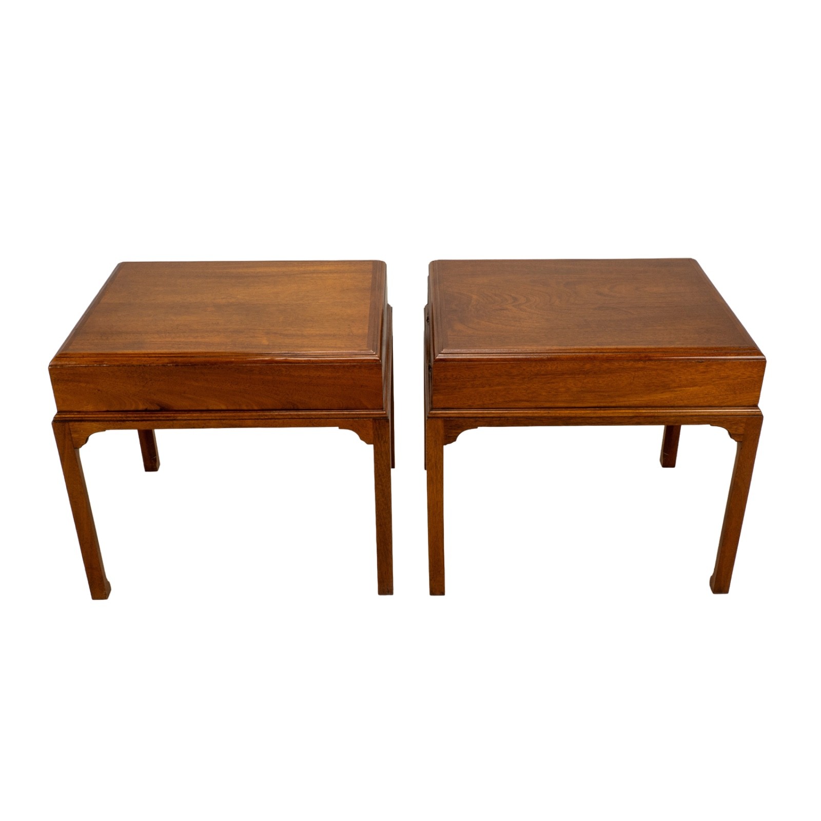 Vintage Burl Walnut Nightstands by Fine Arts Furniture W/ Brass Handles – A Pair