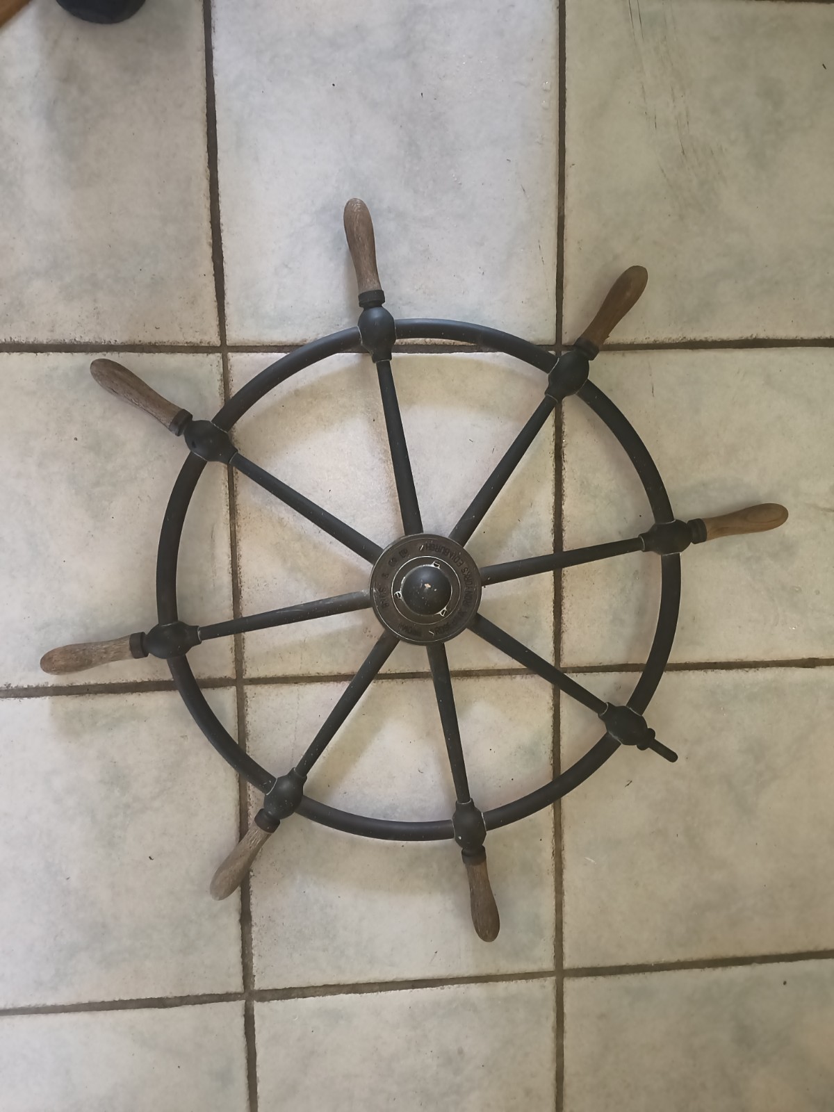Brown & Bros British Vintage Ship Wheel 19 3/4″ bronze/brass w/ wood handles