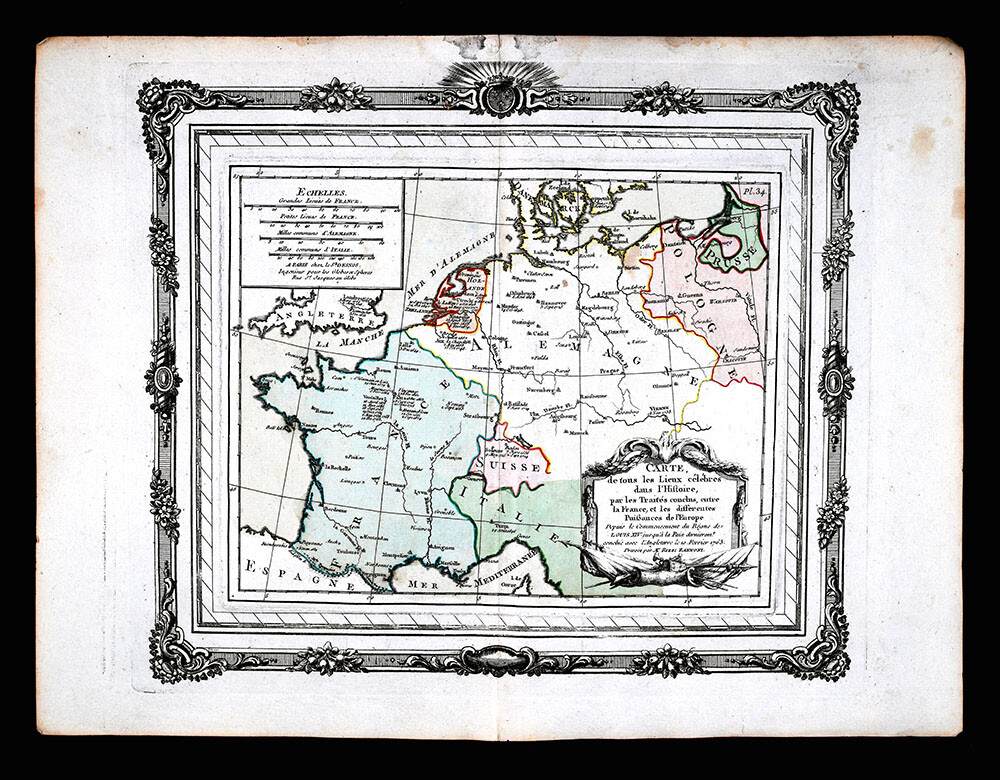 1764 Zannoni Map France French Treaties Louis XIV upto Peace with England 1863