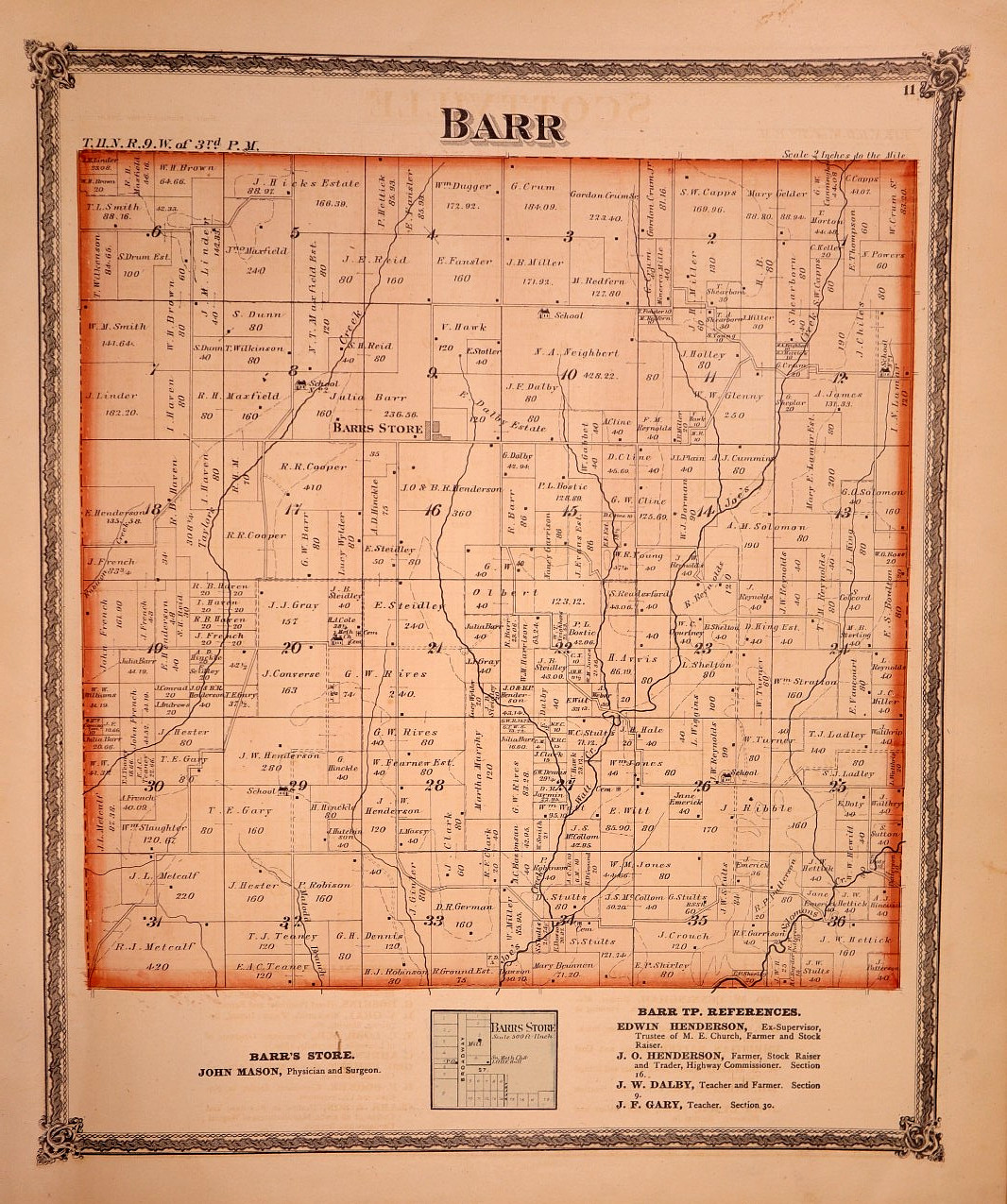 1875 Plat Map ~ Barr, Macoupin County, Illinois (15×18)-#03