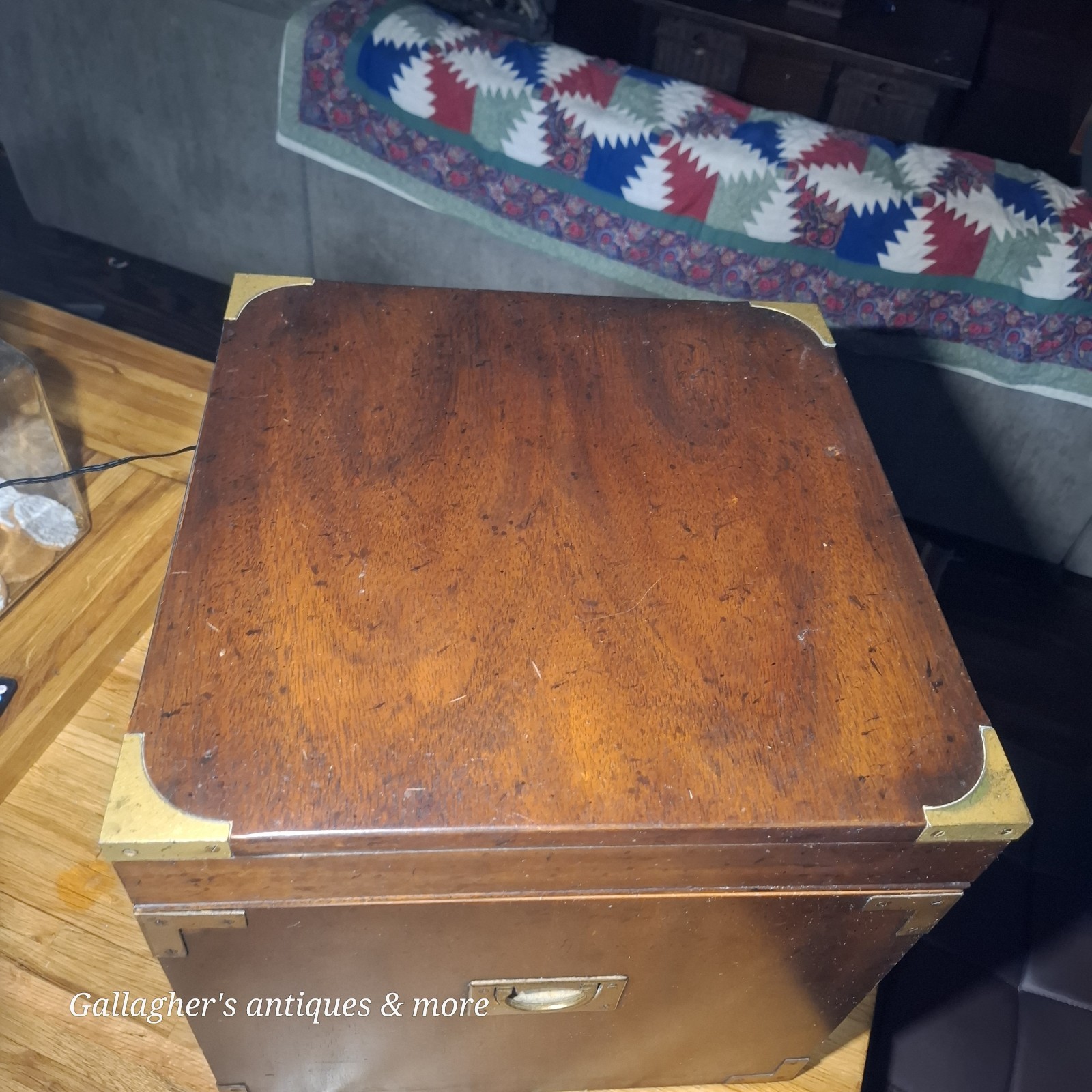 Rare Heritage furniture MILITARY CAMPAIGN SIDE END TABLE Brass trim Box Chest 16