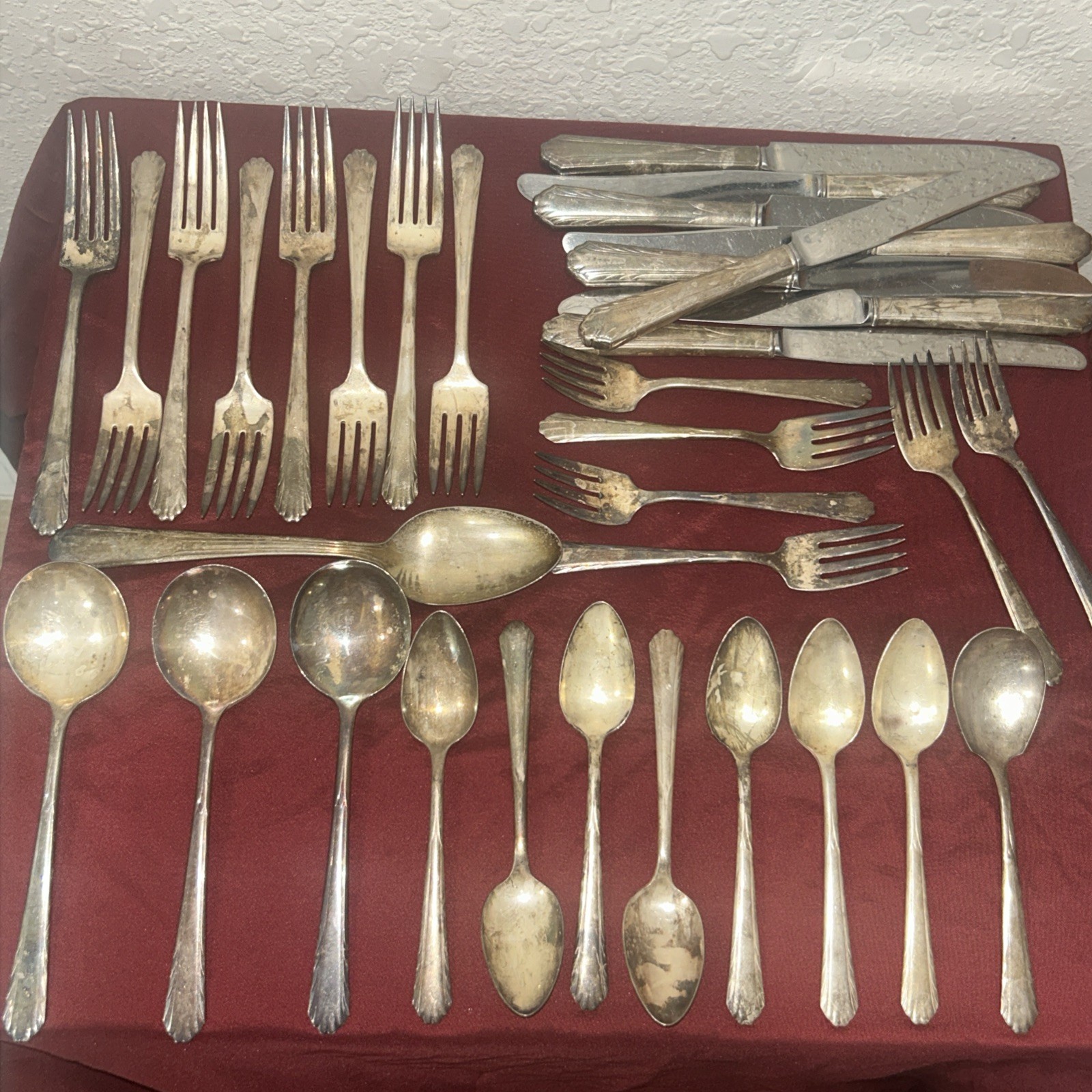 National Silver Co Flatware Set 36 PcFork Spoon Knife Unique Pattern 1930s VTG