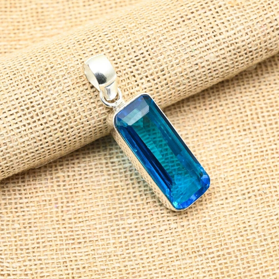 London Topaz Pendant, 925 Silver Sterling, Blue Pendant, Christmas Jewelry, Oval