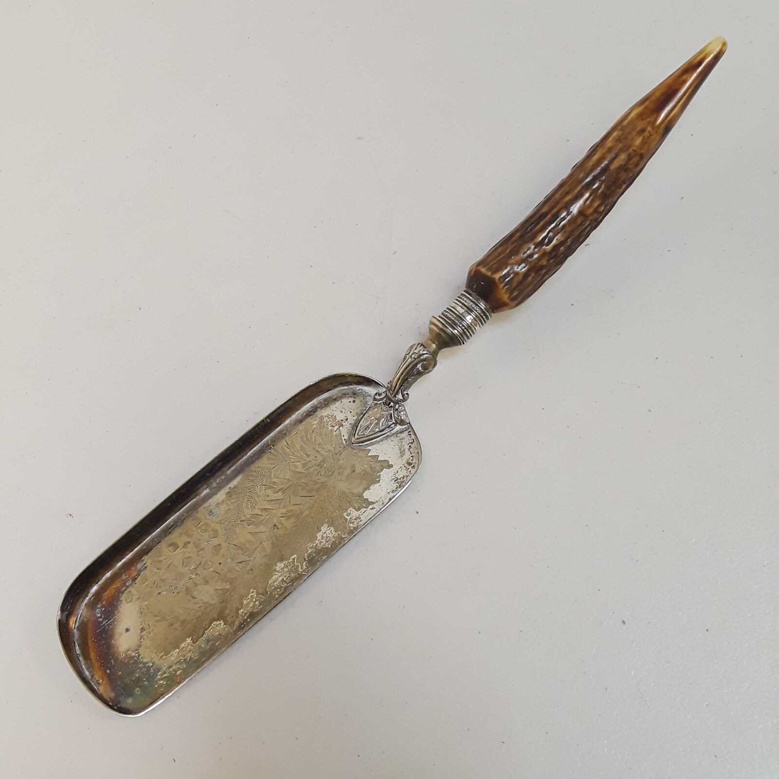 Vintage Crumber with Deer Antler Handle Crumb Scooper Cottage Core Silverplate
