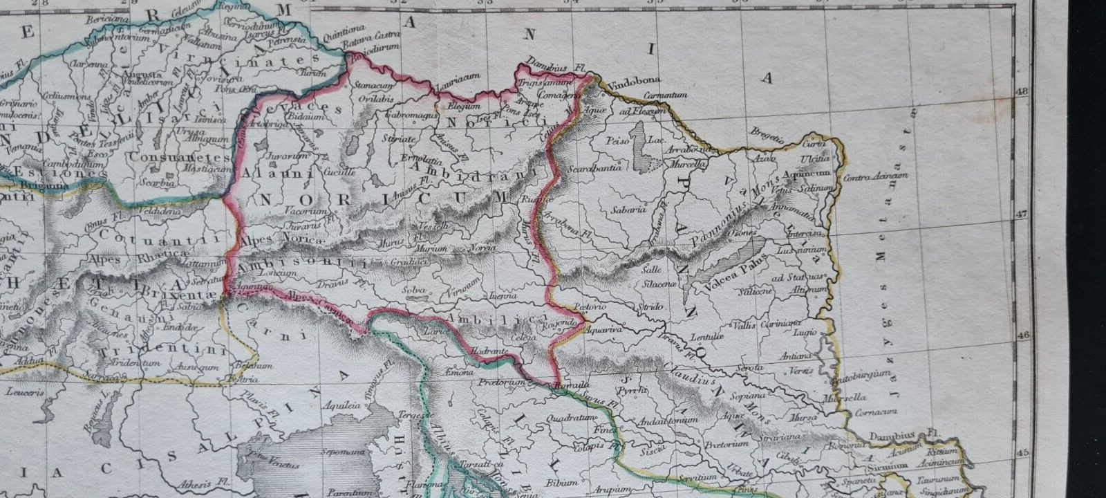 Antique (1844) map -Vindelicia et Illyricum – Ancient / Roman Croatia – Slovenia
