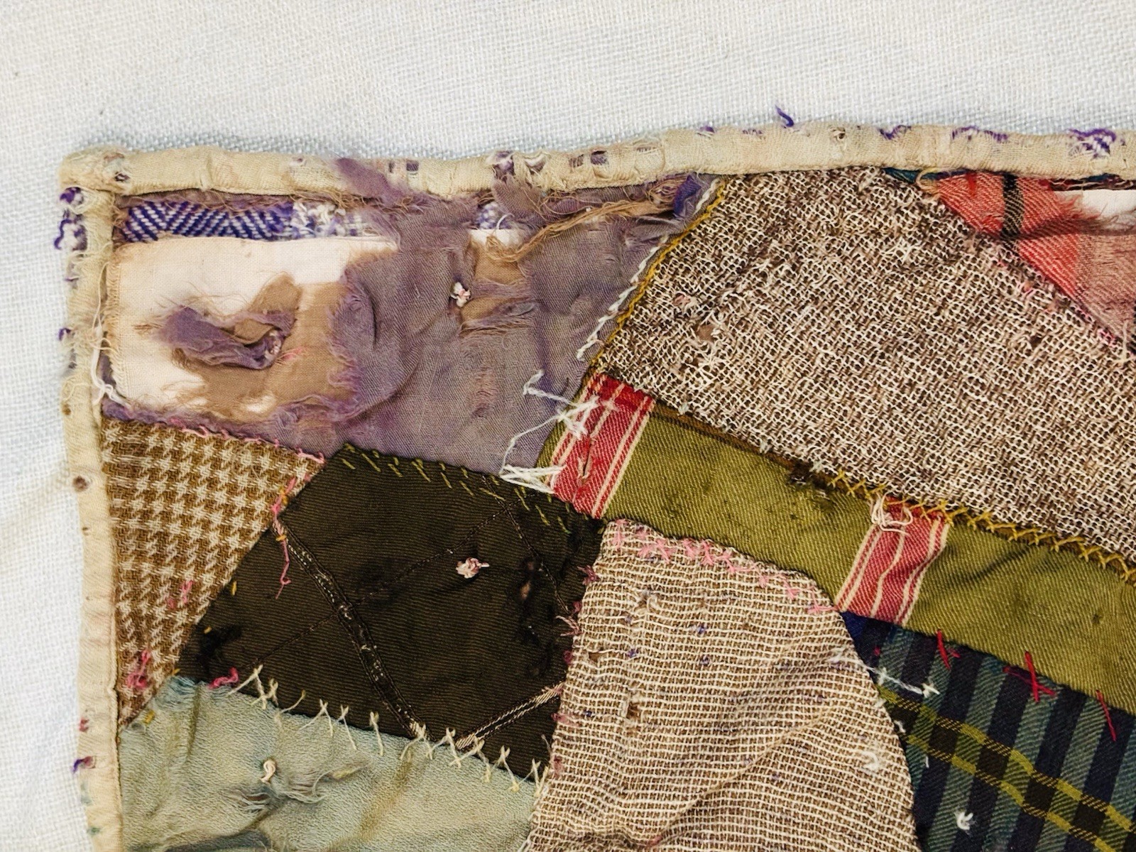 🌟1894 Antique Victorian Botanical Embroidered CRAZY QUILT Signed SARA A+ Skill