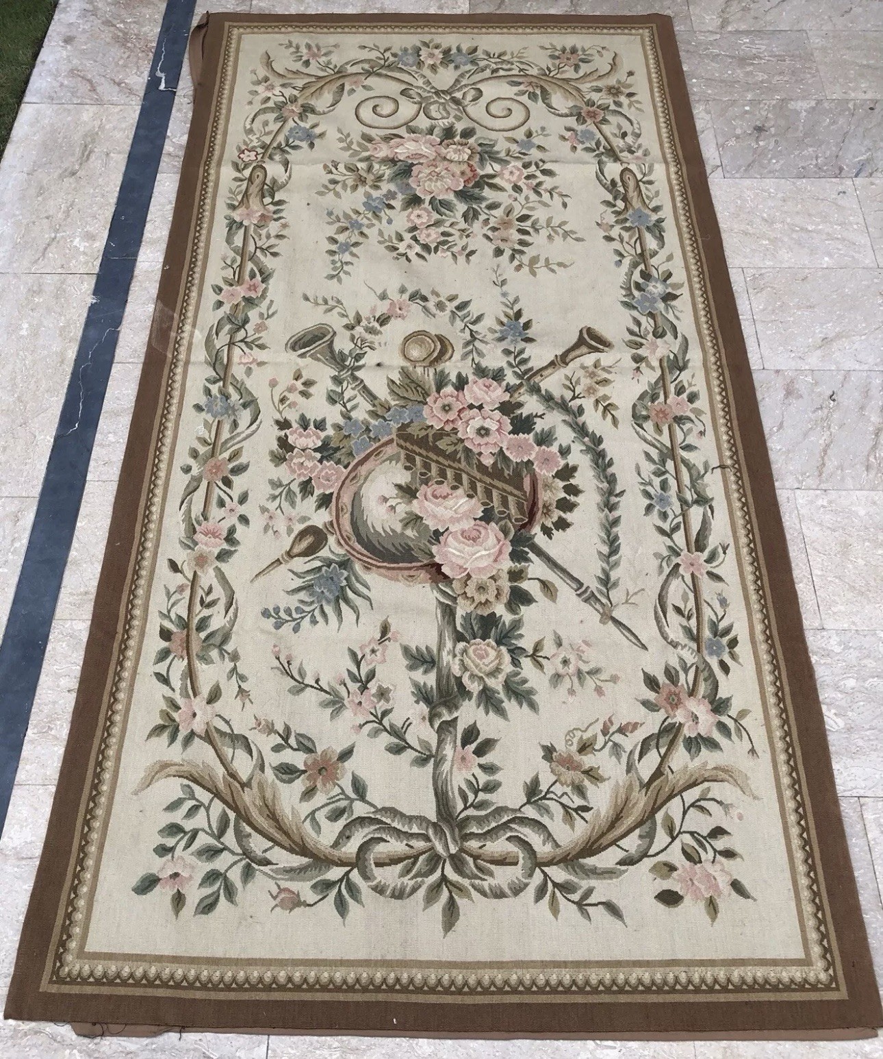 Antique 19th C Aubusson French Hand Woven Carpet Tapestry 122 X 245 Cm