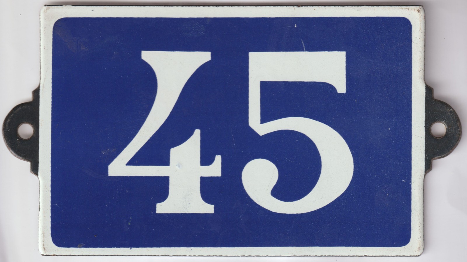 Old blue French house number 45 door gate plate plaque enamel metal sign Loire