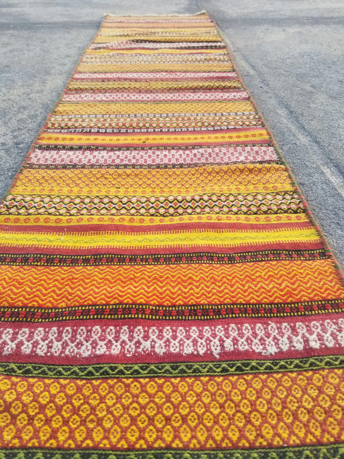 Vintage Traditional Handmade Anatolian Wool Yellow Kilim 6.5×1.9ft