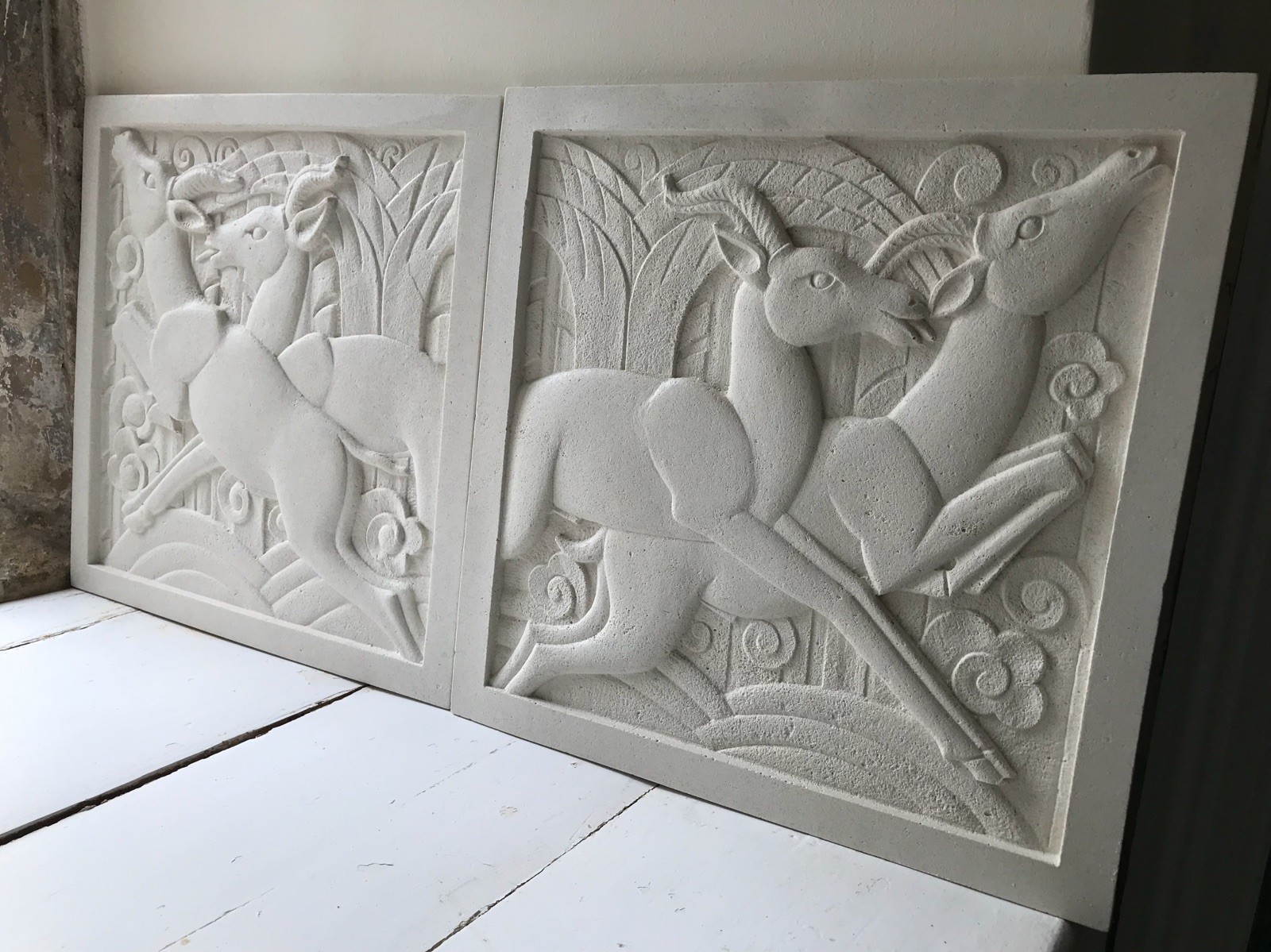 Pair of Art Deco Sculpted Plaques – 1x Right Hand & 1x Left Hand