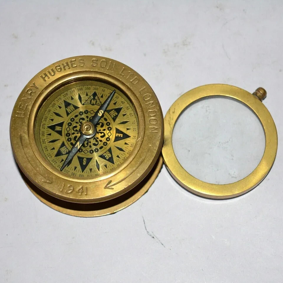 Collectibles Antique brass compass folding magnifying glass map reader compass