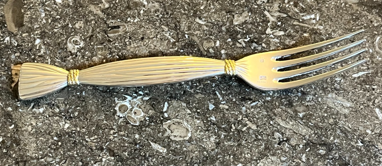 Hermes Moisson Pattern Dinner Fork Silverplate & Goldplate Beautiful Vintage
