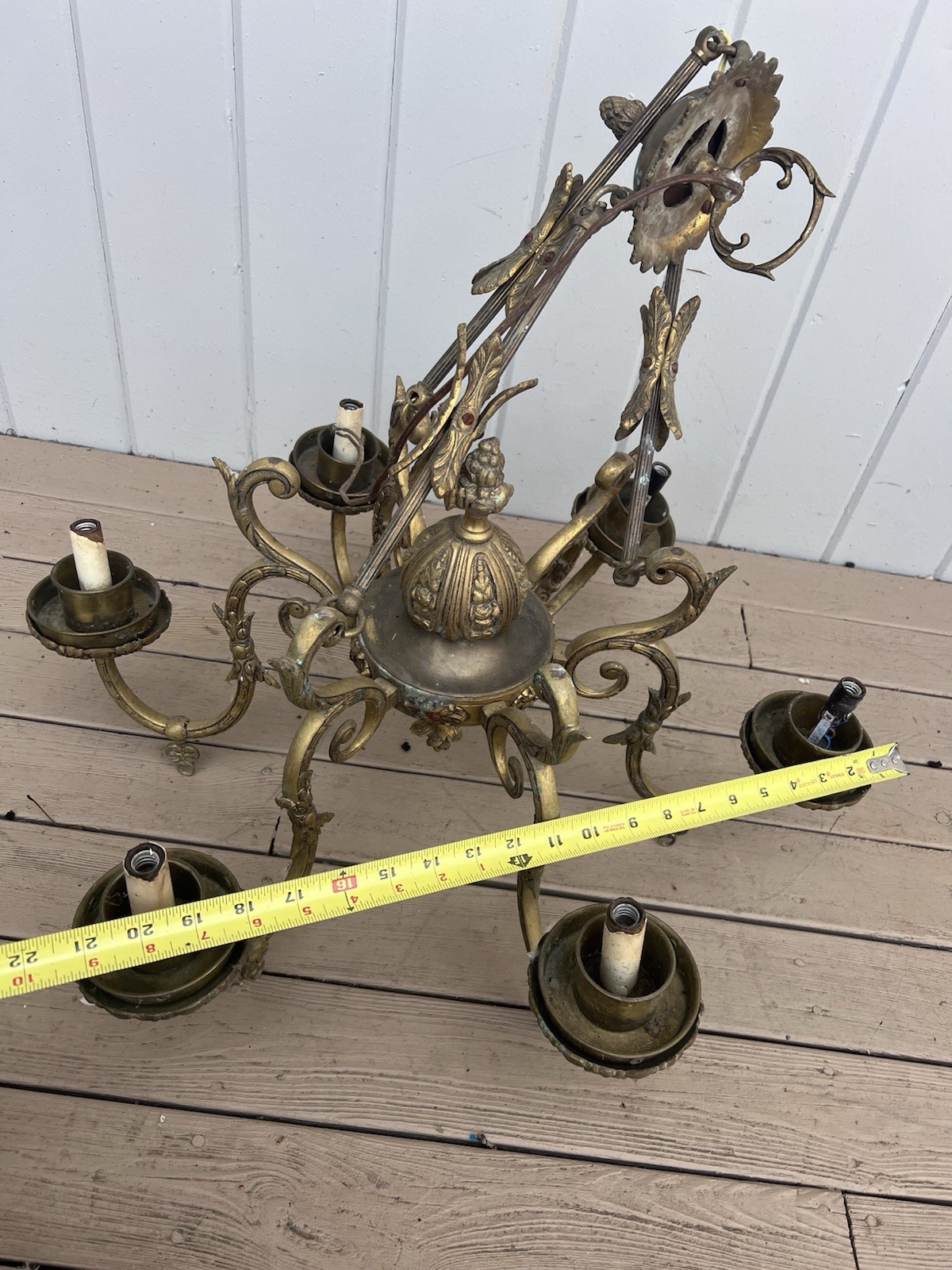 Vintage brass Large chandelier light Hollywood Regency Castle Victorian Spanish