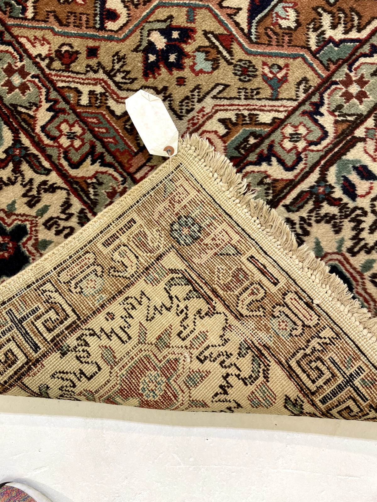 Antique Oriental Hand-Knotted Wool Area Rug Ivory/Red/Blue 9’9″ x 13’2″