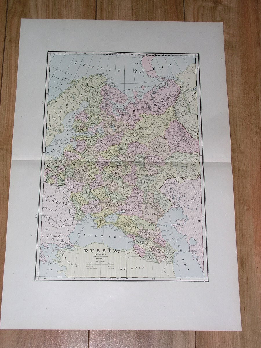 1886 ANTIQUE MAP RUSSIA POLAND LITHUANIA FINLAND UKRAINE CAUCASUS TURKEY BALKANS