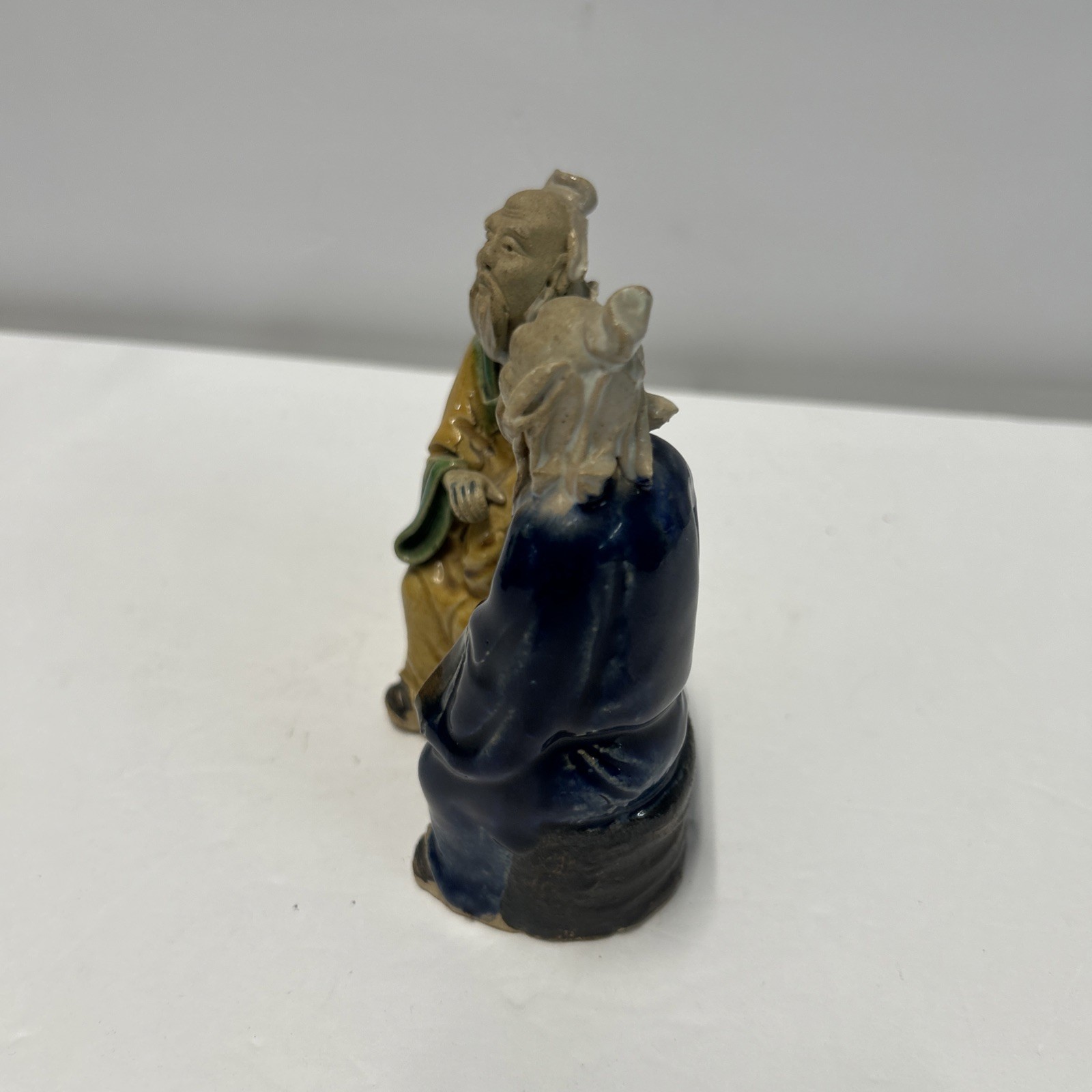 4.5” Inch Tall Antique Chinese Mud Men Man Figure Scholar Wiseman Game Sitting