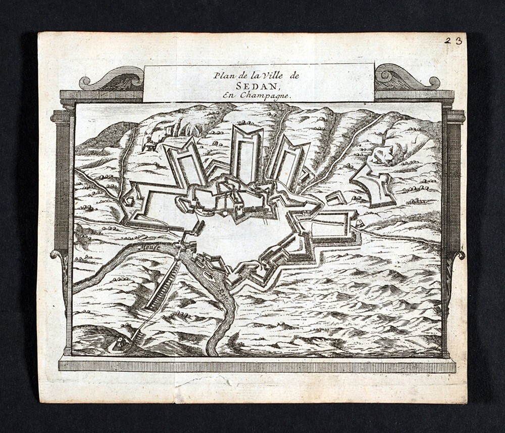 c 1650 Matthaus MERIAN Print – Plan de la Ville de Sedan Champagne France Map