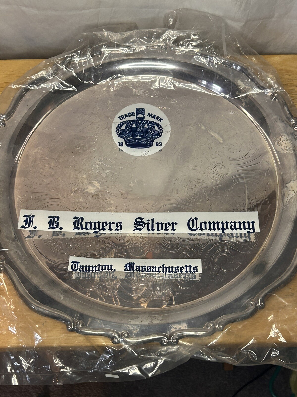 15 in. Round Silver plate J B Rogers 1platter Vintage Etched Tauntin Mass
