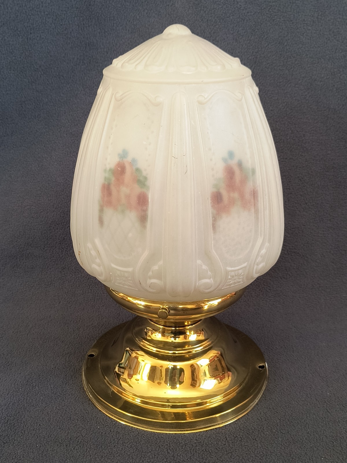 VTG Sheffield Style Light Fixture Embossed Reverse Painted Satin Acorn Shade
