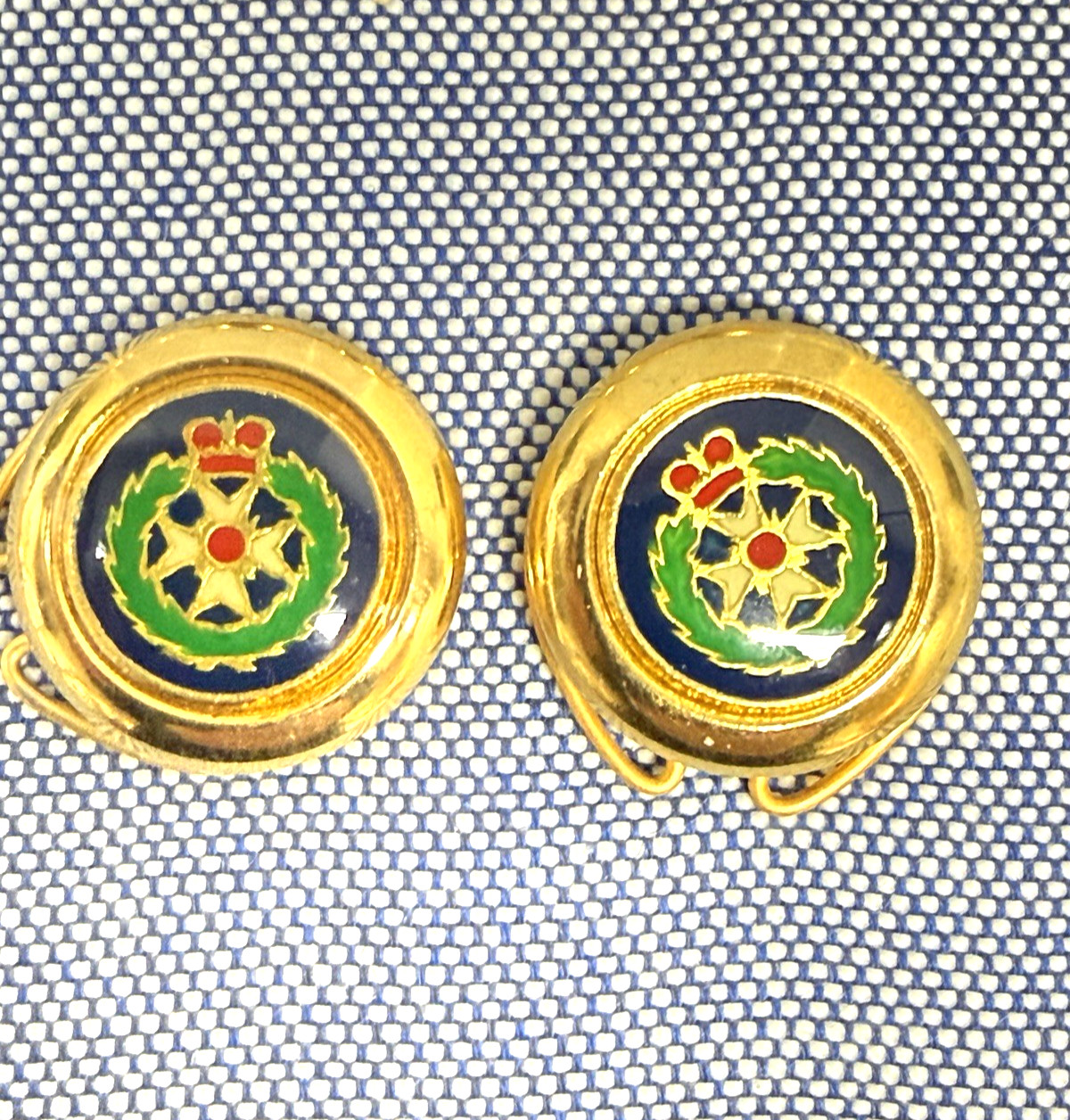 Pair of VTG Italian-Made St. John Ambulance Enamel Blazer Buttons Spring Clip