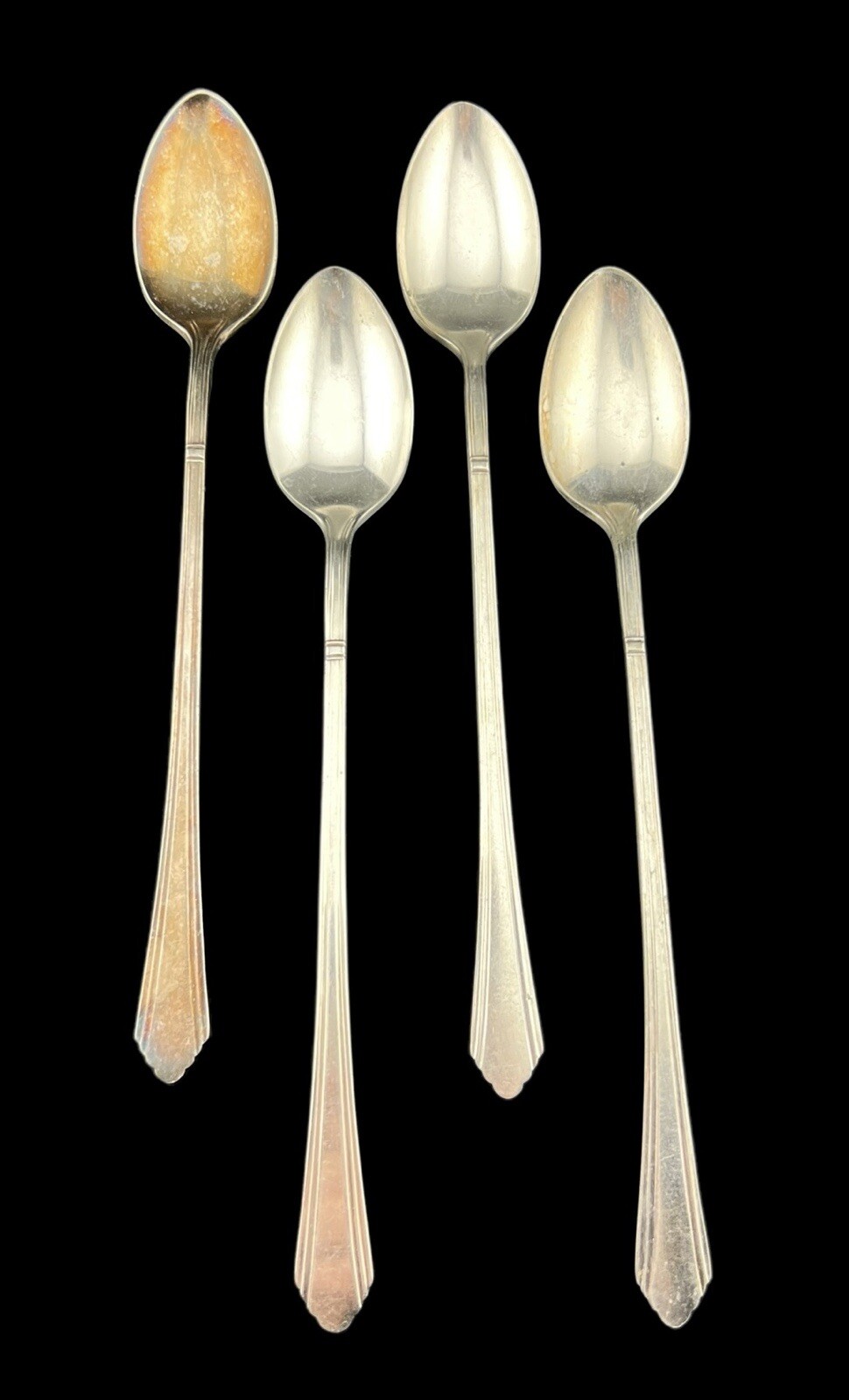4 Vintage 1933 Wilshire Silver Plate Iced Tea Spoons International Silver 7.5”