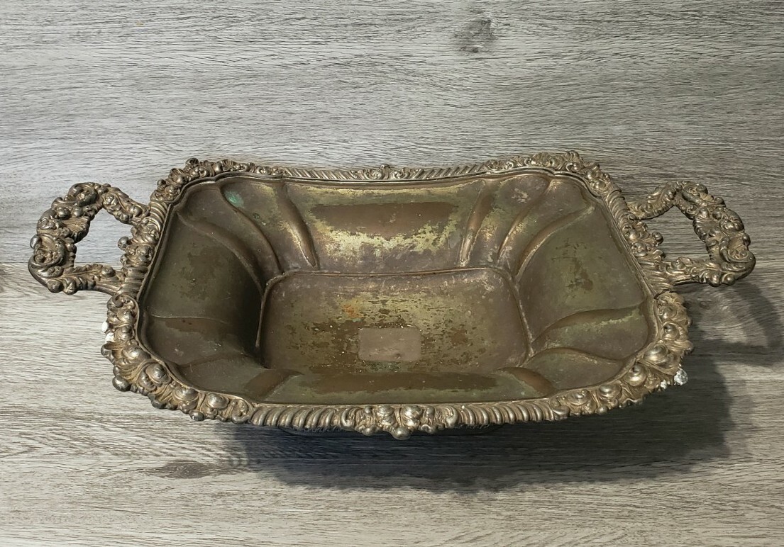 Antique Edwardian/Victorian Silver Plated Ornate Serving Dish/Bowl With Handles