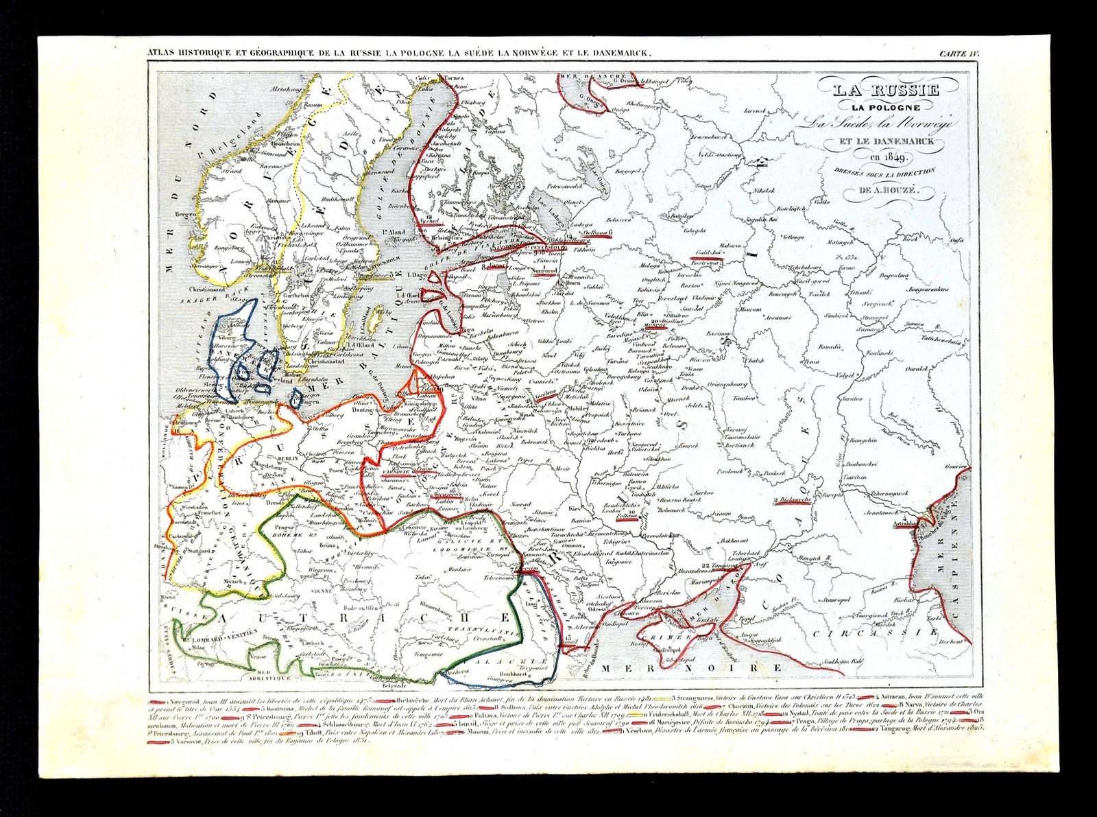 1849 Houze Map – Russia Poland Sweden Denmark Germany Prussia Austria – Europe