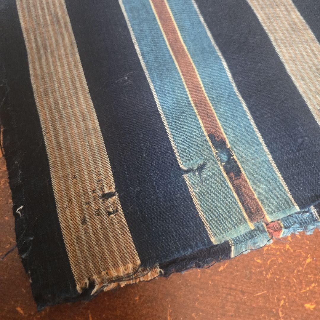 Antique Indigo Kasuri Cotton Fabric Remnant 34.5x178cm for Remake Ready