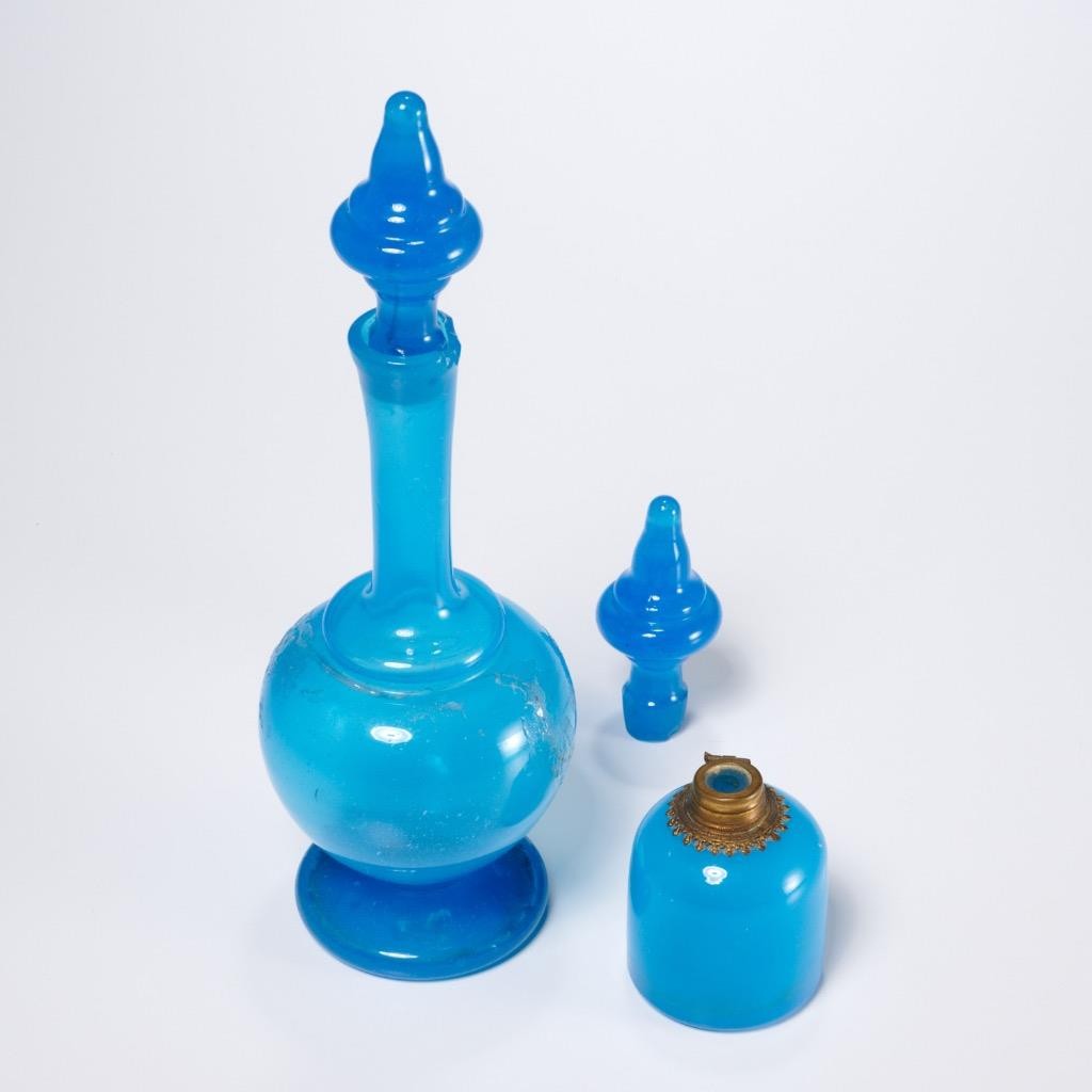 Antique French Blue Opaline Glass Perfume Bottles and Stoppers Iris Apfel