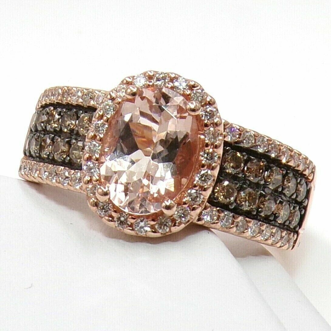 2.50Ct Lab Created Morganite & Chocolate Diamond Band Ring 14K Rose Gold Finish